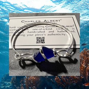 Cobalt Blue Pompano Beach Glass Bangle With Latch